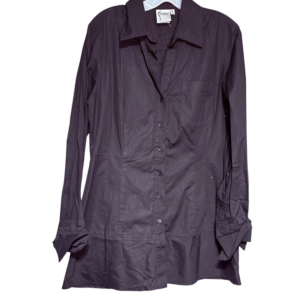 Finley‎ Button Down Womens Medium Bias Rooster Black Stretch Longline  Shirt